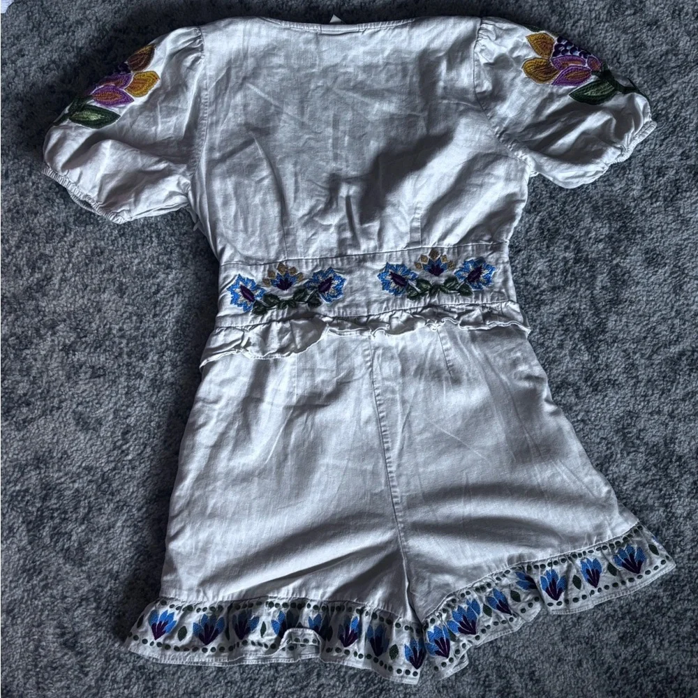 Anthropology x Farm Rio Embroidered Peplum Romper Summer Garden Size: Small - Picture 5 of 8